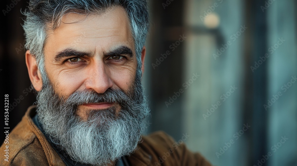 Fototapeta premium Middle-aged Greek man with a stylish beard and a friendly face.