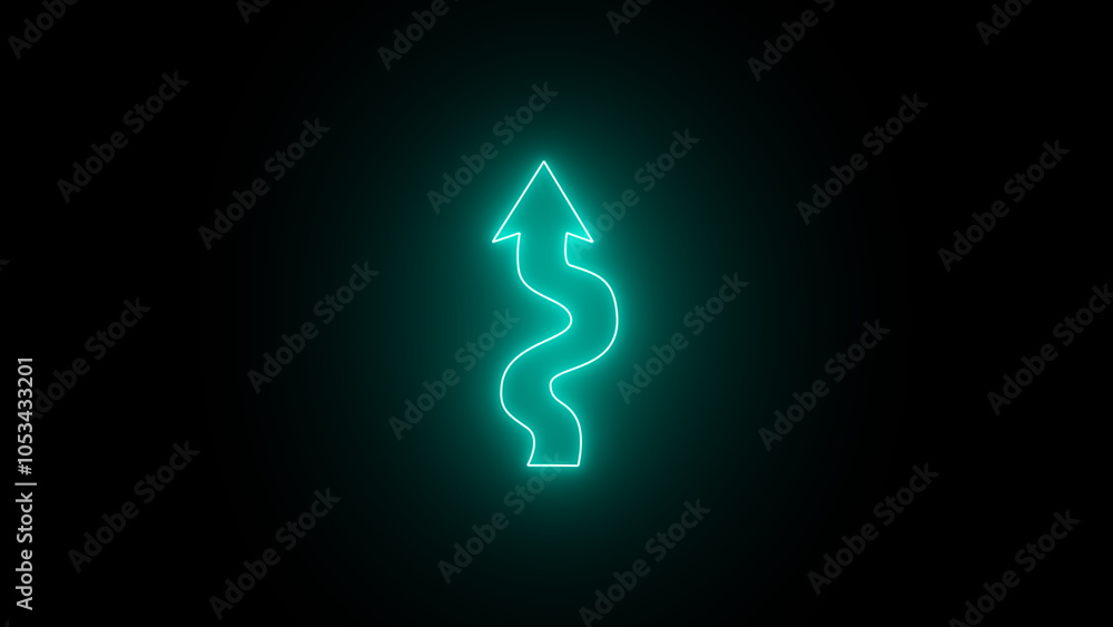 Glowing Traffic signs isolated on black background. Neon glowing Winding Road Sign. Glowing Traffic signs isolated on black background. Neon glowing Winding Road Sign.