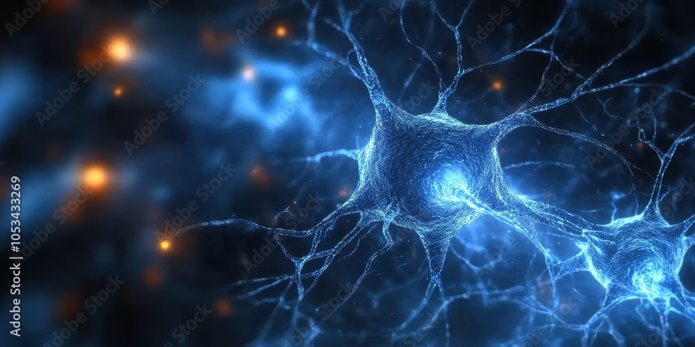 Fototapeta premium Glowing Neurons with Intricate Link Knots in Blue