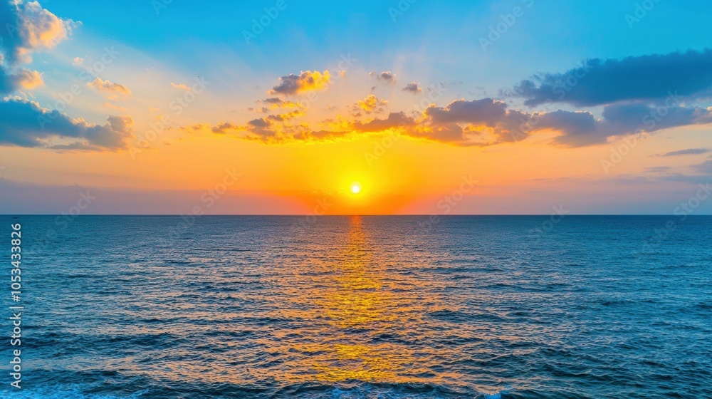 Obraz premium Serene Sunset Over Tranquil Ocean Waters