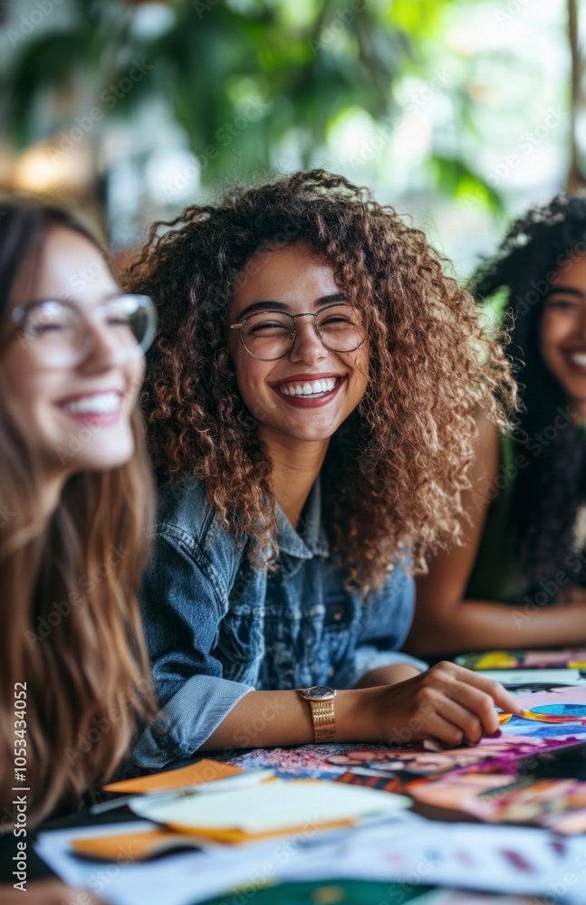 Fototapeta premium Diverse group of women collaborating in a modern office setting