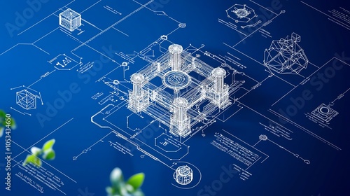 Blueprintstyle diagram of Kubernetes nodes, white on navy, highly detailed, architectural drawing feel photo