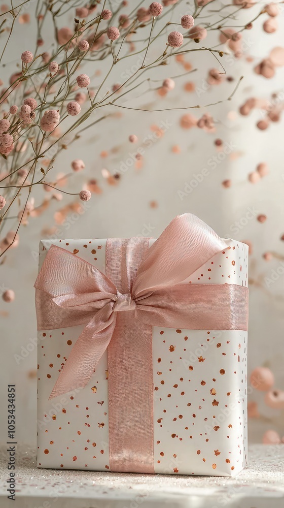 Elegant Gift Box with Pink Bow and Delicate Background Elegant Gift Box with Pink Bow and Delicate Background