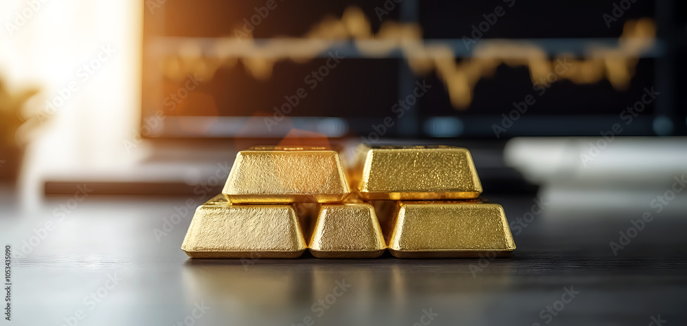 A close-up image of gold bullion bars on a table, with a blurred financial graph in the background, symbolizing wealth and investment. A close-up image of gold bullion bars on a table, with a blurred financial graph in the background, symbolizing wealth and investment.