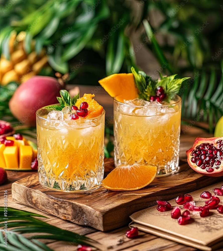 Tropical Fruit Cocktails with Fresh Garnishes Tropical Fruit Cocktails with Fresh Garnishes