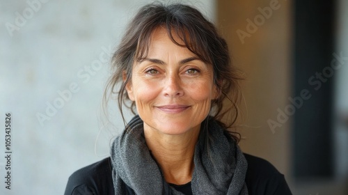 Middle-aged French woman with a friendly smile