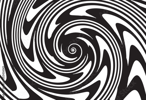 Black and white abstract rotated lines.vortex form. Geometric art. Design element. Digital image with a psychedelic stripes.Design element for prints, web, template