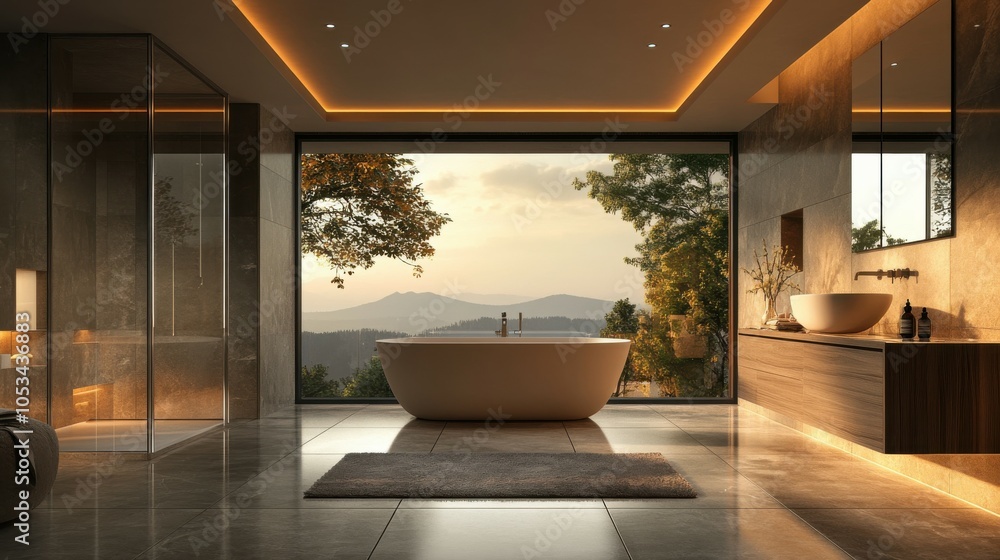 Fototapeta premium Modern bathroom with a sleek design and premium fixtures.