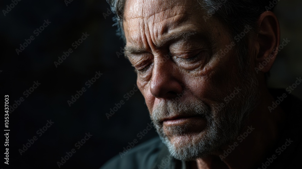 A man with a wise demeanor reflects on life as soft shadows emphasize his features. His downcast eyes evoke nostalgia, creating a profound, introspective atmosphere filled with experience. A man with a wise demeanor reflects on life as soft shadows emphasize his features. His downcast eyes evoke nostalgia, creating a profound, introspective atmosphere filled with experience.