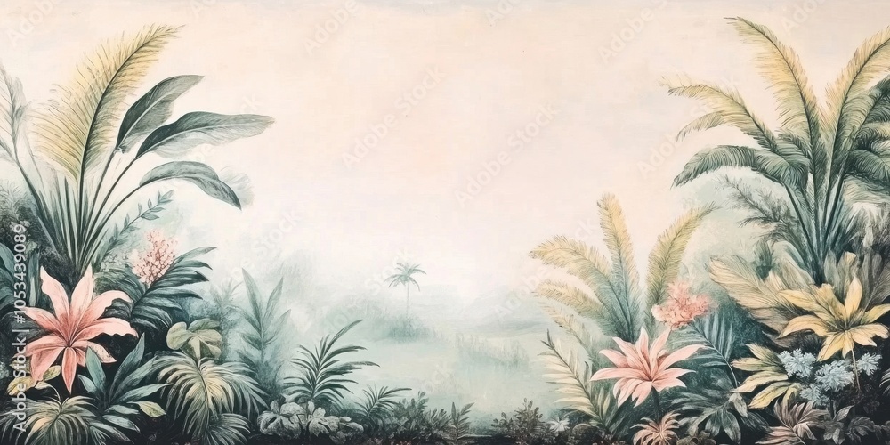 Lush Green Jungle Landscape Watercolor Painting Lush Green Jungle Landscape Watercolor Painting