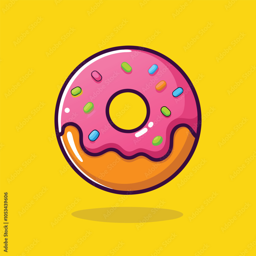 Fototapeta premium A delicious pink glazed donut with colorful sprinkles.