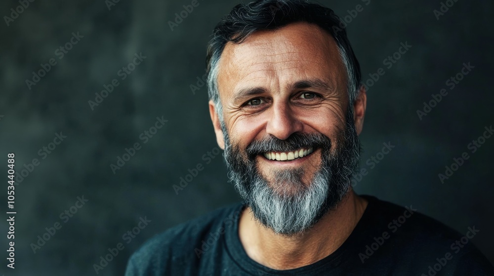 Middle-aged Swiss man with a beard and a confident smile. Middle-aged Swiss man with a beard and a confident smile.