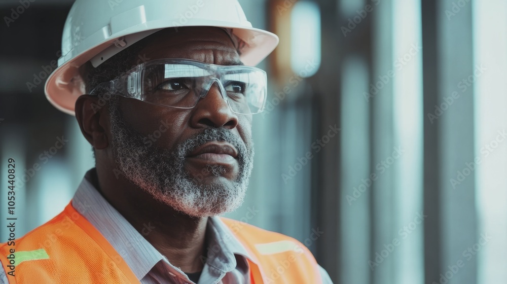 Senior African American Worker in Construction Site Senior African American Worker in Construction Site