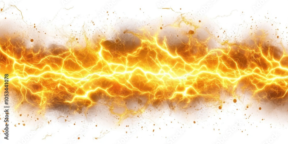Fototapeta premium Bright Yellow Lightning Flash on White Background