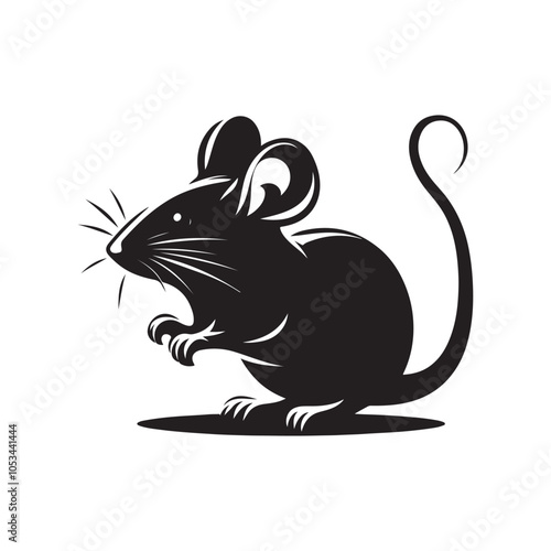 Mouse Silhouette Vector Illustration on White Background.