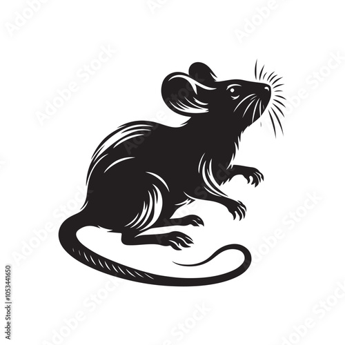 Isolated Silhouette of Mouse - Vector Design on White.
