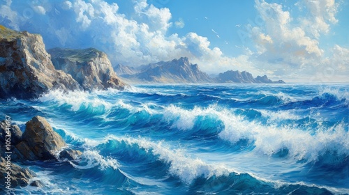 Ocean waves on rocky cliffs