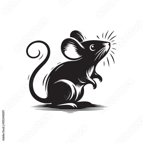 Isolated Silhouette of Mouse - Vector Design on White.