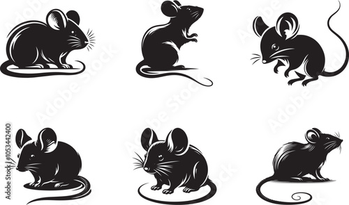 Simple Mouse Silhouette Vector Illustration set on White.