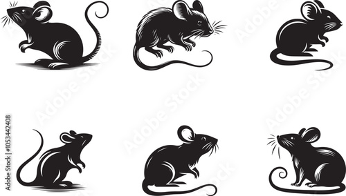 Simple Mouse Silhouette Vector Illustration set on White.