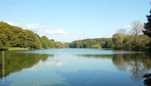  Tranquil lake under a clear blue sky