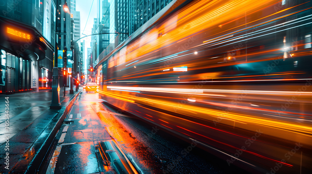 Obraz premium abstract long exposure dynamic speed light trails in an urban environment