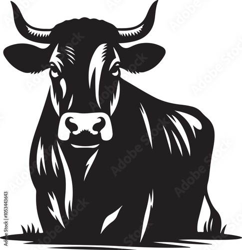 Cow Icon Silhouette - Vector Symbol on White Background.