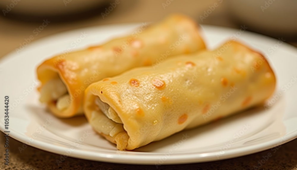 Deliciously goldenbrown egg rolls on a plate Deliciously goldenbrown egg rolls on a plate