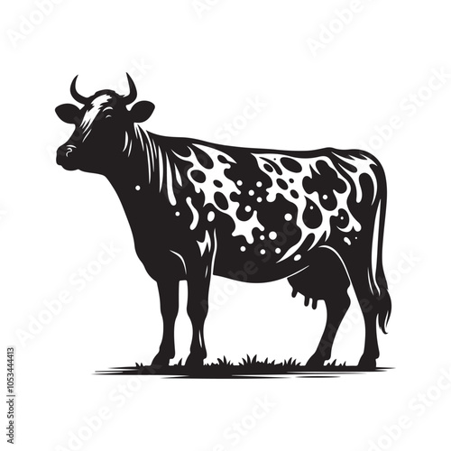 Icon Symbol of Cow Silhouette - Vector Design, White Background.