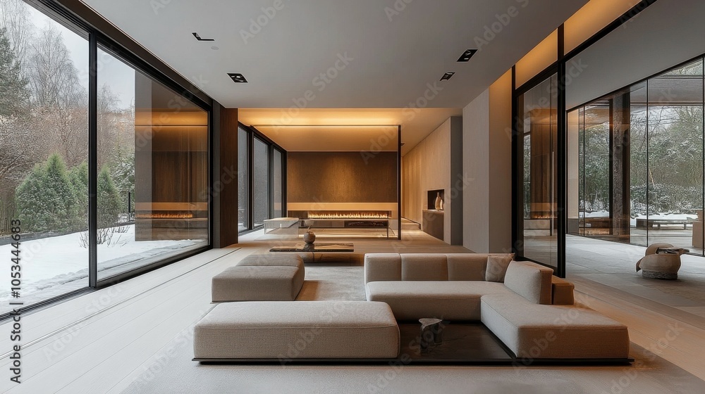 Fototapeta premium Minimalist home with open floor plan and clean lines.