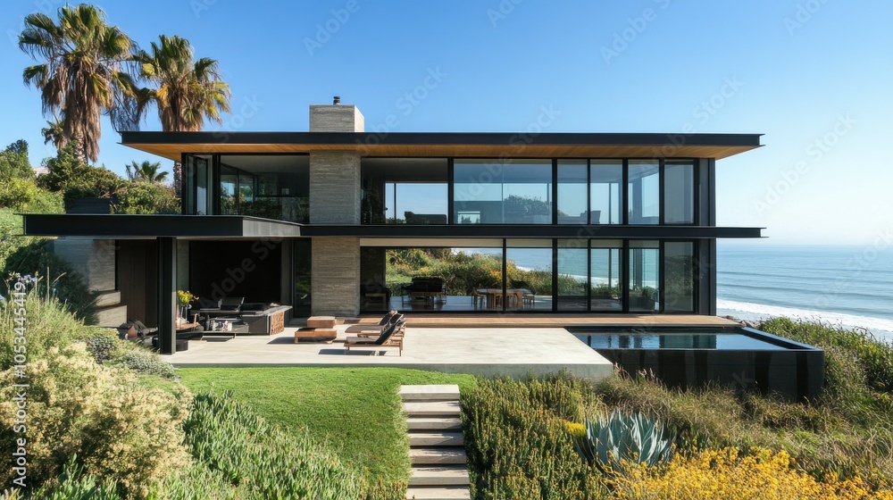 Modernist beach home with sleek design. Modernist beach home with sleek design.