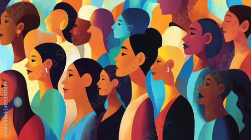 A vibrant gathering of stylized individuals representing social equity.