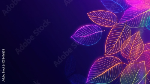 Neon outlines of leaves with a gradient fill