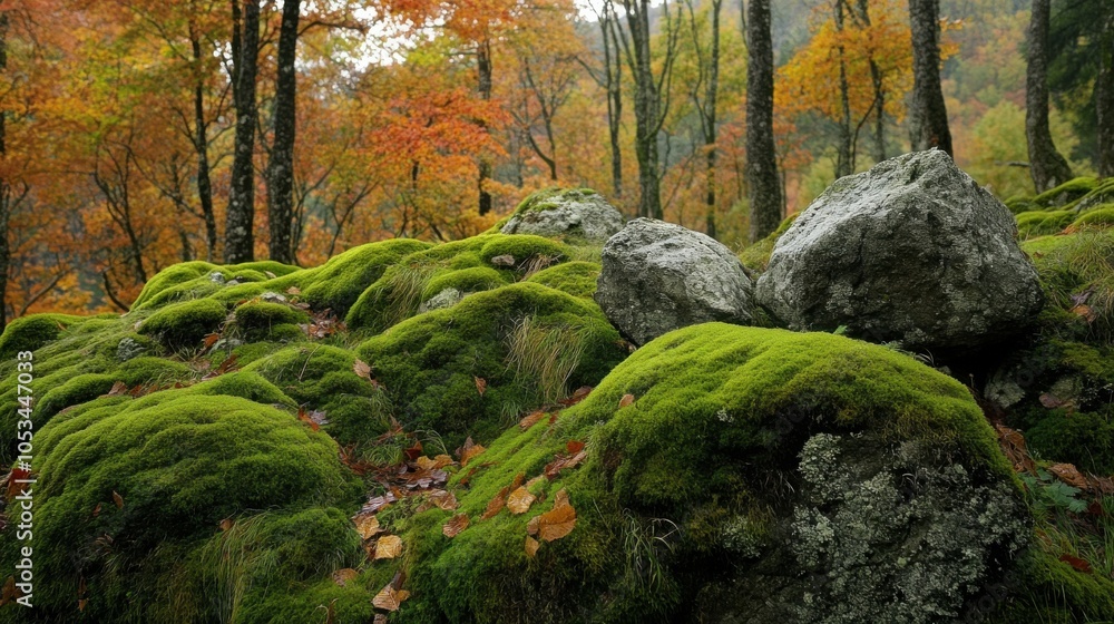 Moss-covered rocks in an autumn forest Moss-covered rocks in an autumn forest