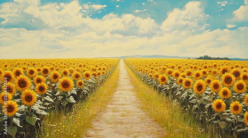 Fototapeta premium Pathway through a field of sunflowers