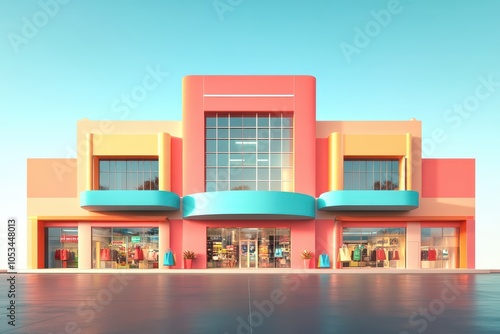 A bright and colorful building with a large window