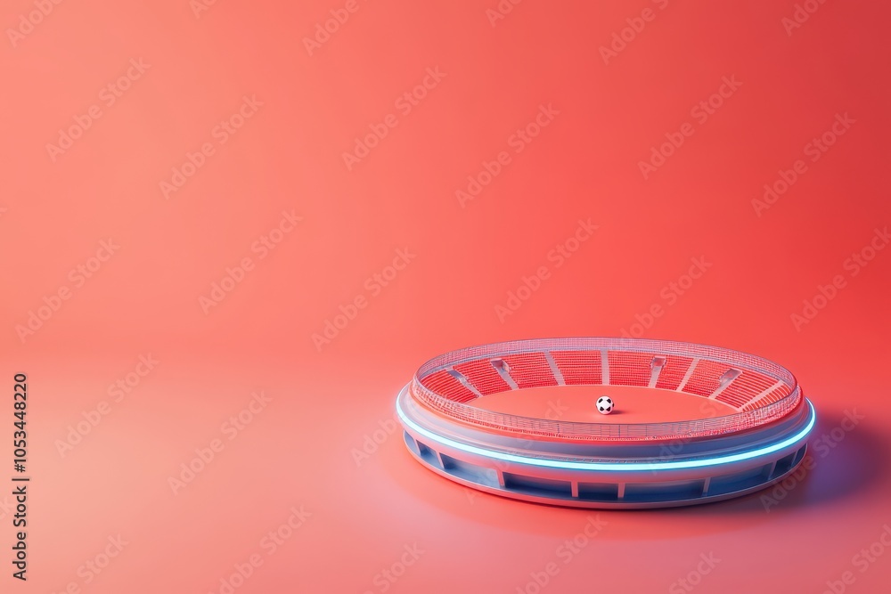 Obraz premium A stadium with a red background and a soccer ball on the field