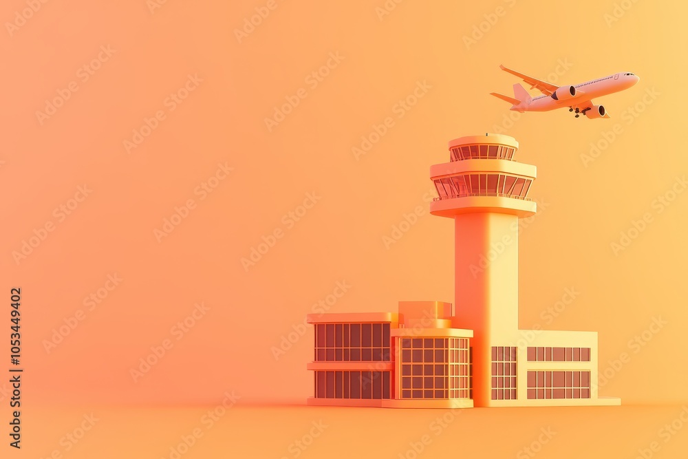 Fototapeta premium A large orange building with a white airplane flying over it