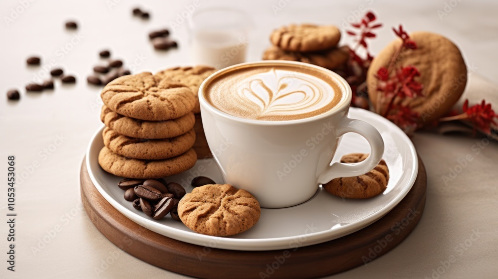 A beautifully arranged scene showcasing a cappuccino with a sprinkle of cocoa powder on top, A beautifully arranged scene showcasing a cappuccino with a sprinkle of cocoa powder on top,