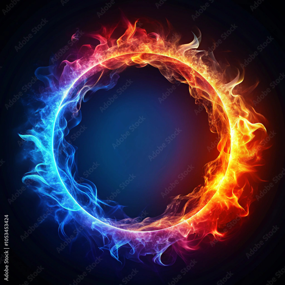 Eye-catching ring of fire with vibrant blue to red pink gradient on dark backdrop