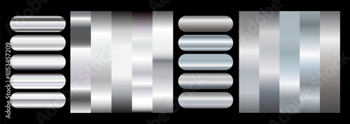 Silver texture gradient background big vector set. Metallic design for frames, banners and labels.