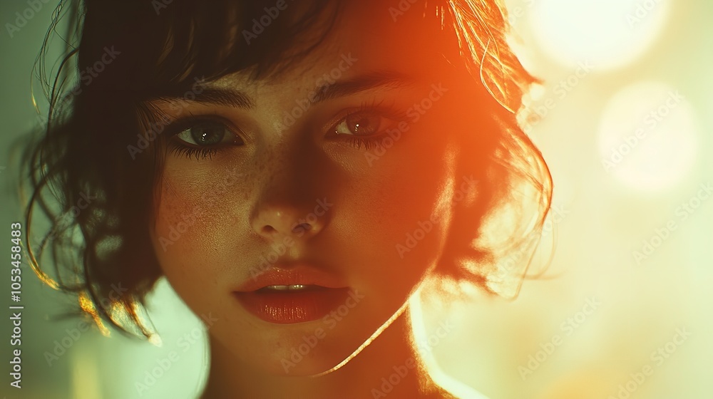 Golden Hour Portrait of Peaceful Young Woman with Sunlit Hair Golden Hour Portrait of Peaceful Young Woman with Sunlit Hair