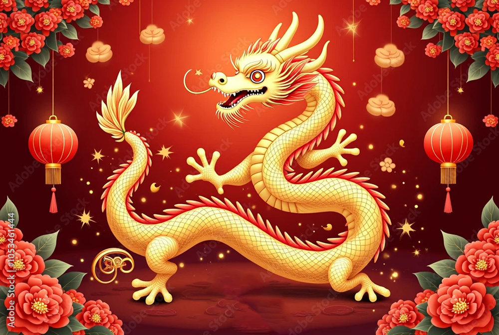 Obraz premium Red Pedestal with Prosperity Decor for Holiday Marketing