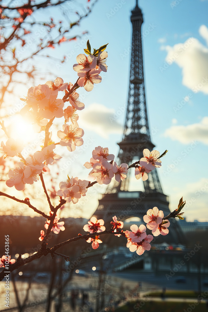 Beautiful Parisian cityscape with blooming flowers on a spring day. Springtime in Paris, France. Beautiful Parisian cityscape with blooming flowers on a spring day. Springtime in Paris, France.