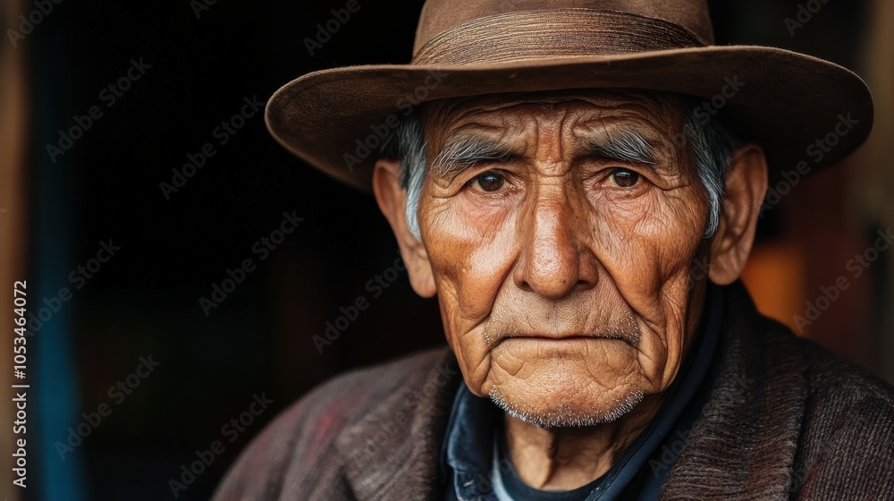 Peruvian elderly man with a fedora, looking classic Peruvian elderly man with a fedora, looking classic