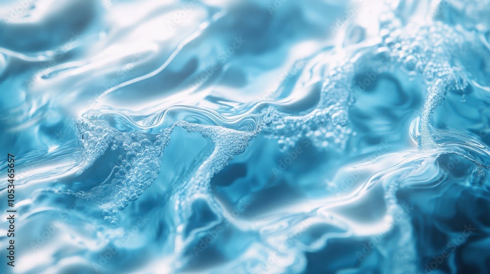 Abstract Close-Up of Luminous Blue Water Waves and Bubbles Abstract Close-Up of Luminous Blue Water Waves and Bubbles