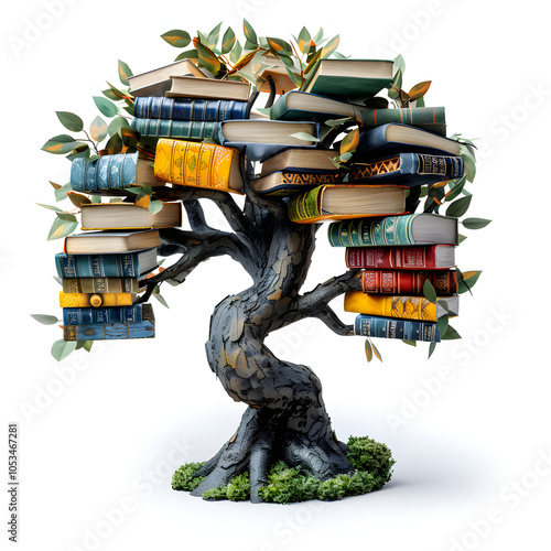 international literacy day concept with tree with books like leaves with white shades, photo, png photo