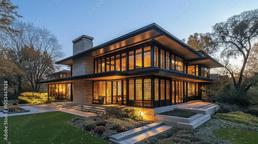 Prairie-style home with expansive interiors. Prairie-style home with expansive interiors.