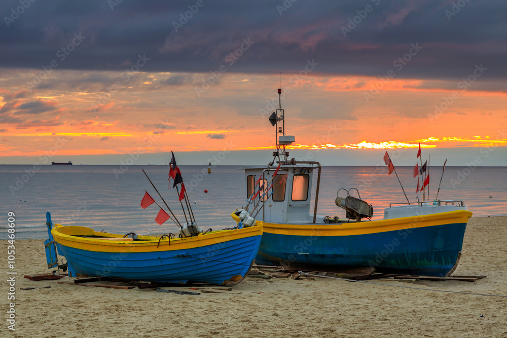 Beautiful sunrise on the beach of Baltic Sea in Sopot, Poland Beautiful sunrise on the beach of Baltic Sea in Sopot, Poland