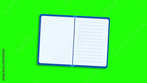 Book opening green screen. Animated turning book. Open book cartoon animation. Perfect for educational themed footage, presentations. Blank notebook, perfect for note-taking. flat 2d motion